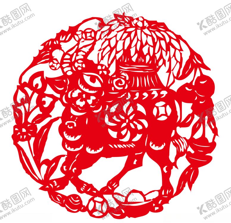 编号：64791710202241476004【酷图网】源文件下载-牛年剪纸插画
