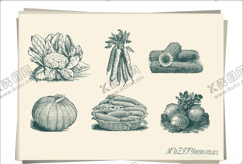 编号：43565610050735505962【酷图网】源文件下载-6款入蔬菜手绘稿