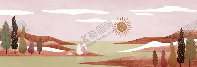 编号：29687109300753064079【酷图网】源文件下载-抽象山水手绘插画装饰画