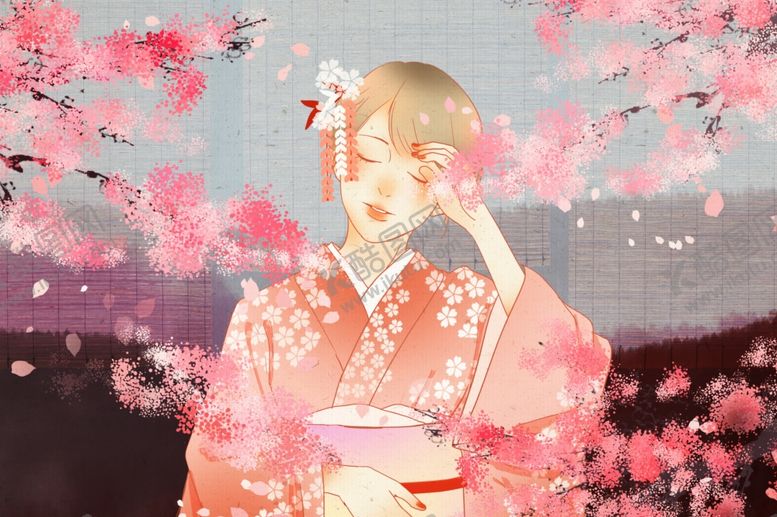 编号：44588010140155154761【酷图网】源文件下载-樱花少女人物插画卡通清新背景