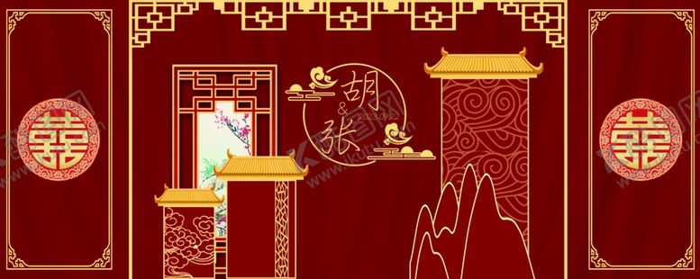 编号：64678011020135373020【酷图网】源文件下载-中式喜庆婚礼场景布置