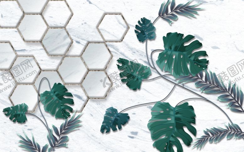 编号：70373309270714563644【酷图网】源文件下载-绿叶几何背景墙