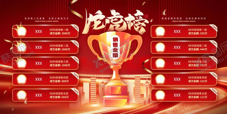 编号：72477511021832212644【酷图网】源文件下载-销售业绩冠军奖杯年会龙虎榜展板