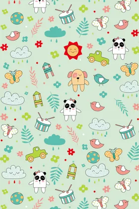 可爱卡通小山与小动物图案