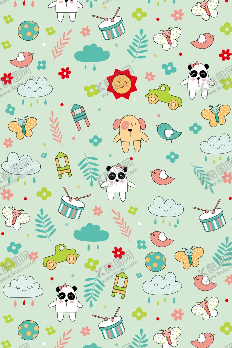 编号：10812911012330312471【酷图网】源文件下载-卡通可爱小动物背景图案