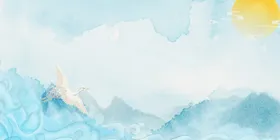 国潮背景浪花水墨仙鹤