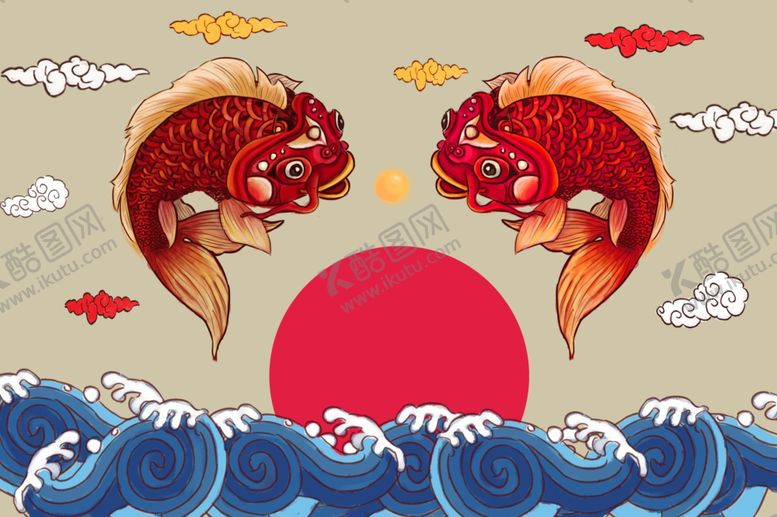 编号：81733105160459359835【酷图网】源文件下载-锦鲤浮世绘传统复古背景海报素材