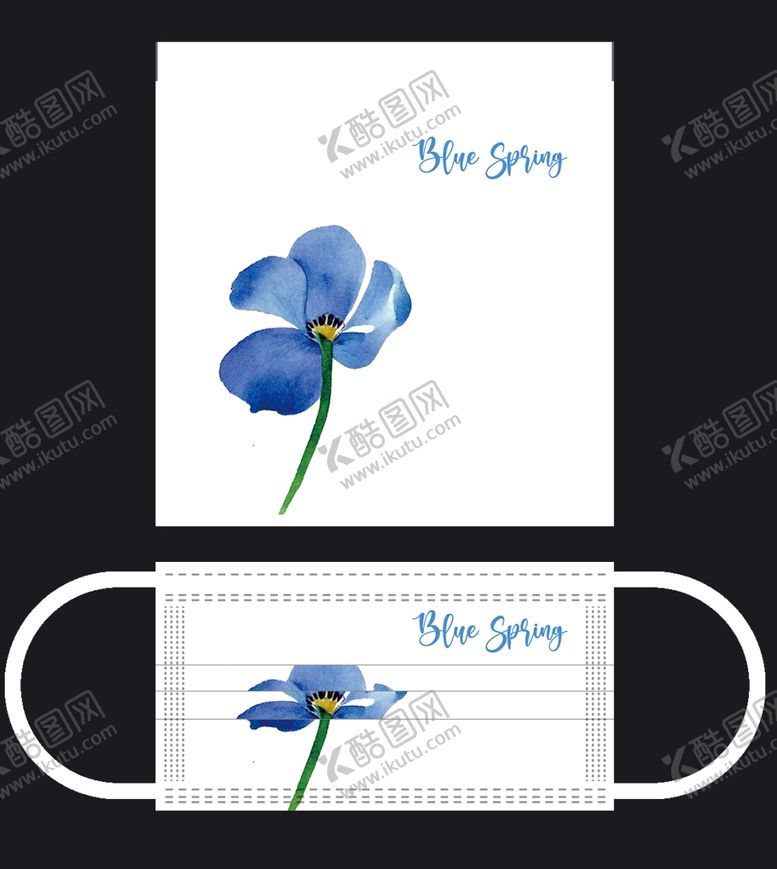 编号：84481001181708253429【酷图网】源文件下载-玉衡子的蓝色小花春天口罩样机