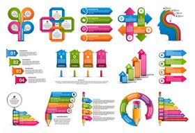 矢量设计元多样彩色信息图表集合