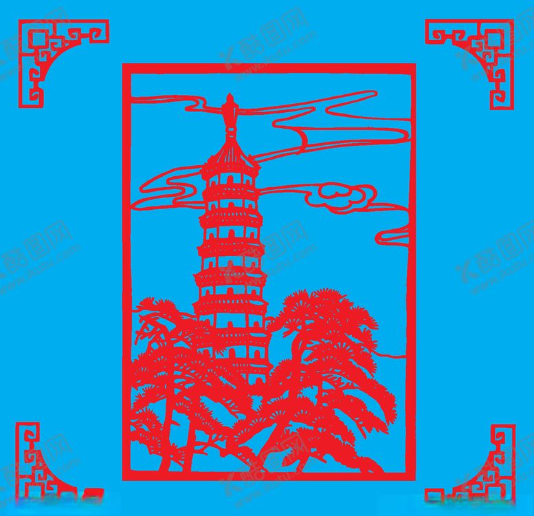 编号：31060610110935114220【酷图网】源文件下载-亭子剪纸
