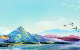 水墨山水海报背景墙画中国