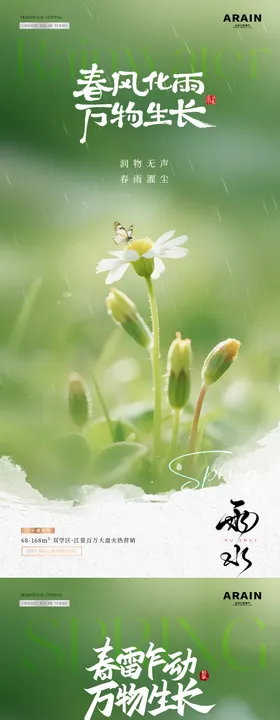 地产雨水惊蛰春天花卉海报