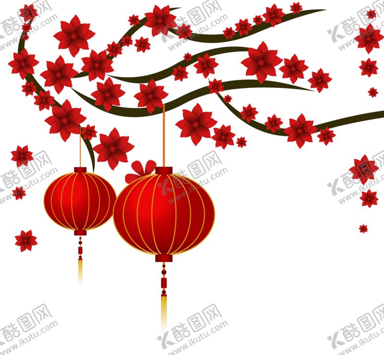 编号：47493405021410322832【酷图网】源文件下载-中国风灯笼梅花元素PNG