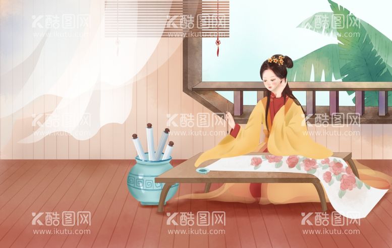 编号：14403912030024253728【酷图网】源文件下载-画画的美女