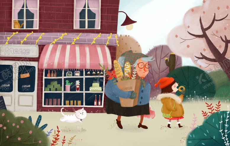 编号：13823409240800169231【酷图网】源文件下载-购物街边小店人物插画卡通背景