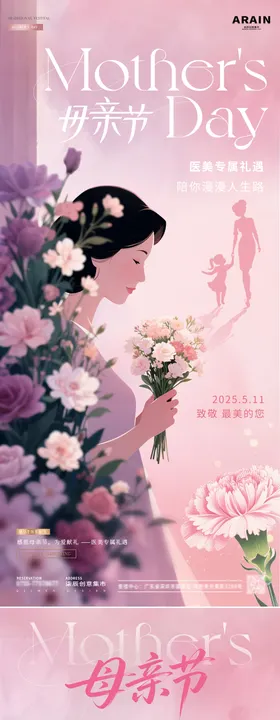 医美母亲节花卉插画海报