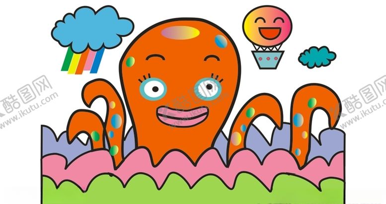 编号：26386809180524268070【酷图网】源文件下载-章鱼八爪鱼矢量儿童幼儿绘画海洋