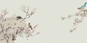 中国风背景小清新山水画展板荷花