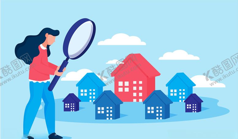 编号：14971110011634155584【酷图网】源文件下载-创意放大镜找房的女子