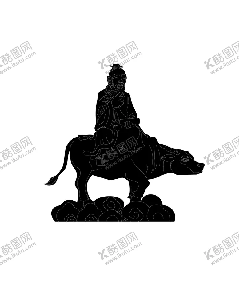 编号：29186410040110050645【酷图网】源文件下载-居延海老子骑牛线稿