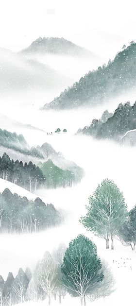 冬天背景蓝色水彩刷水墨几何图案