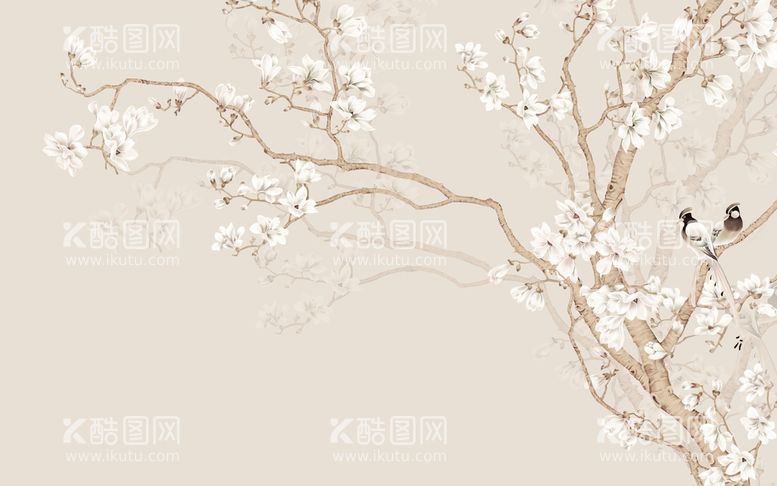 编号：30284610041819560986【酷图网】源文件下载-水墨山水简约花鸟背景客厅装饰画