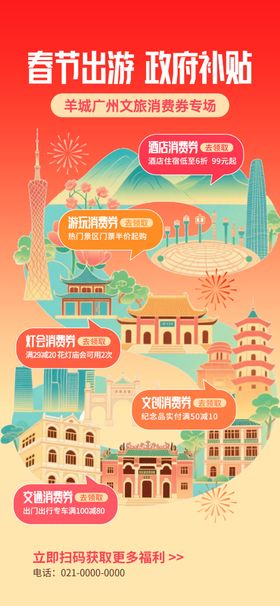 春节出游文旅补贴电子宣传海报