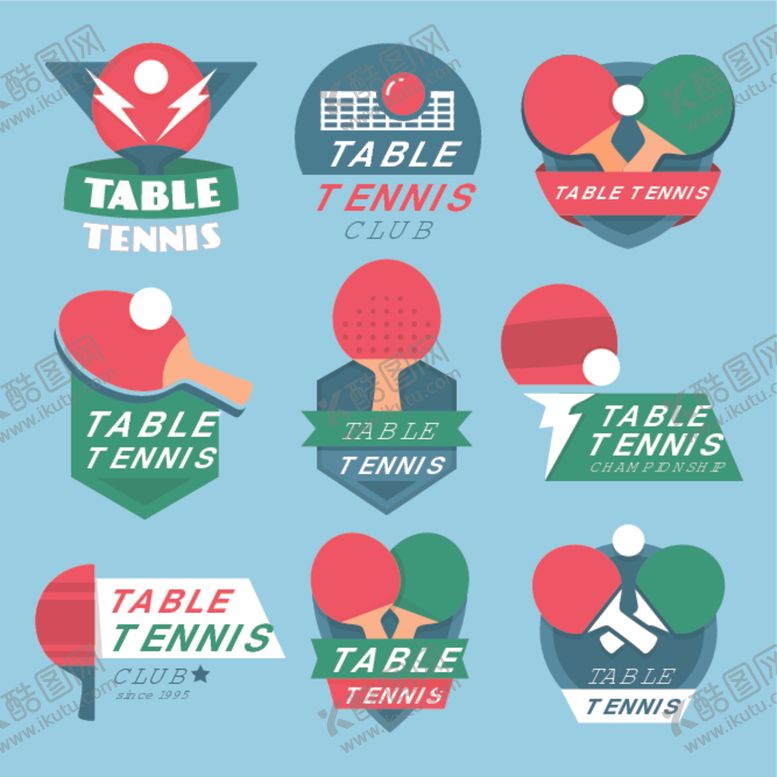 编号：34713704072058025845【酷图网】源文件下载-乒乓球主题标志与图标集合