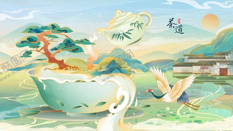 编号：39847802280408262178【酷图网】源文件下载-茶园茶叶国潮茶包装插画