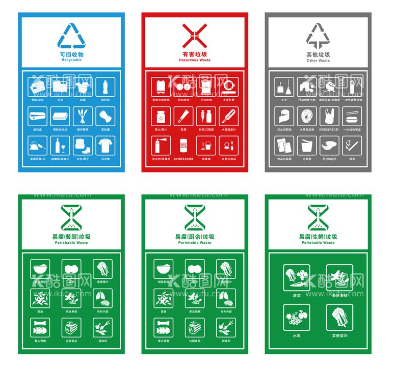 编号：21965511190531207883【酷图网】源文件下载-垃圾分类 图标 