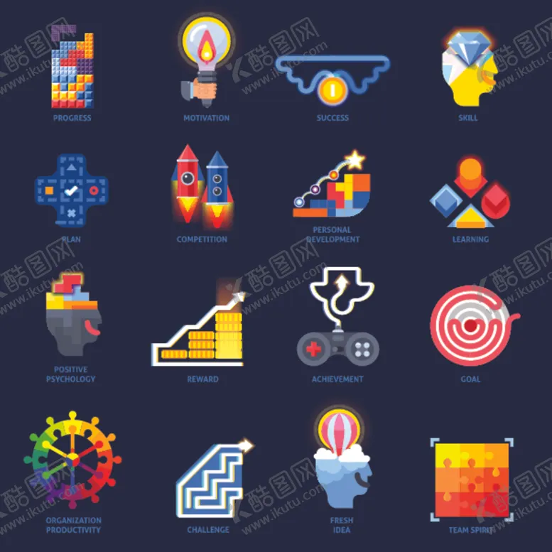 编号：81759707021542519361【酷图网】源文件下载-多彩创意商业图标集合