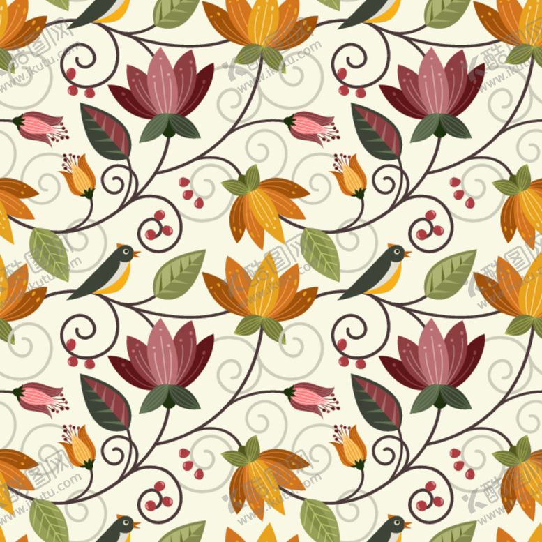编号：56600009280457298888【酷图网】源文件下载-叶子花卉无缝图案