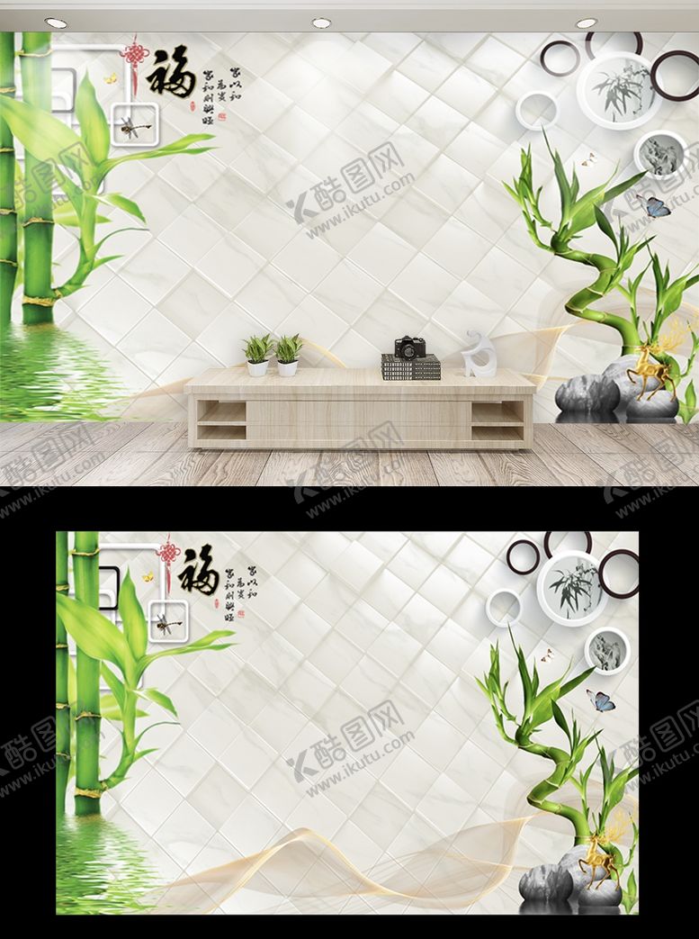 编号：15927110011250031258【酷图网】源文件下载-新中式手绘电视背景墙沙发背景墙