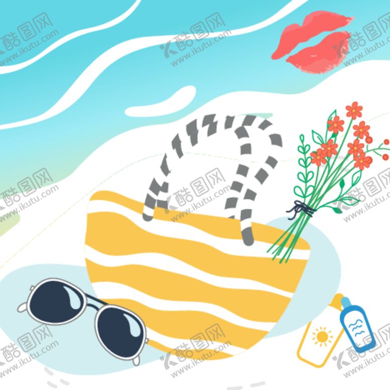 编号：99612401141154526038【酷图网】源文件下载-手绘清新夏季海边元素