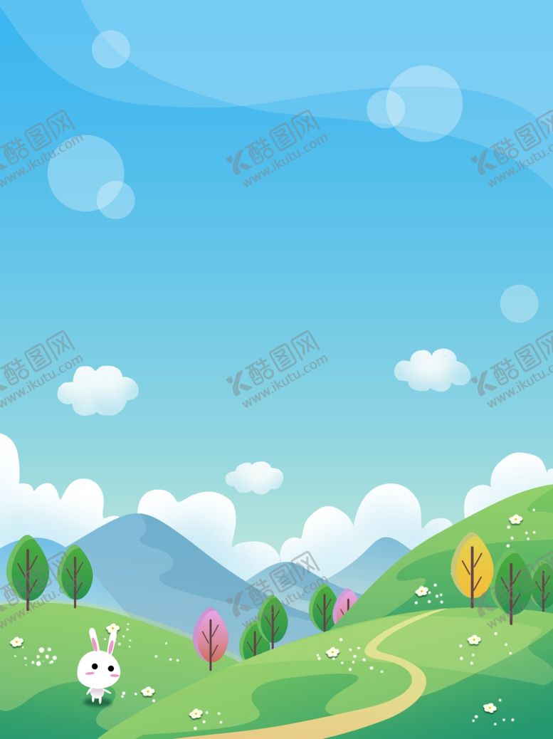 编号：90521409220247281045【酷图网】源文件下载-卡通草地天空池塘背景