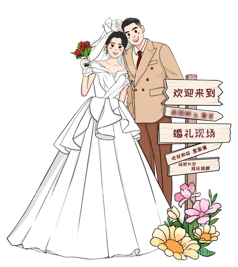 编号：20893811270331299997【酷图网】源文件下载-婚礼手绘人形立牌