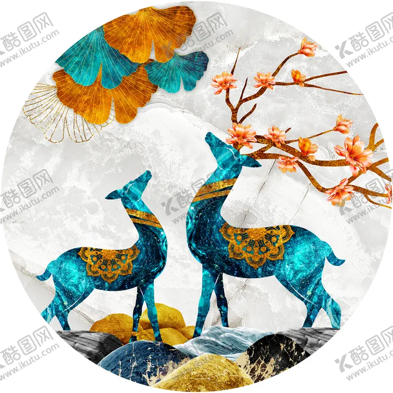 编号：05731609181012206329【酷图网】源文件下载-麋鹿装饰画玄关