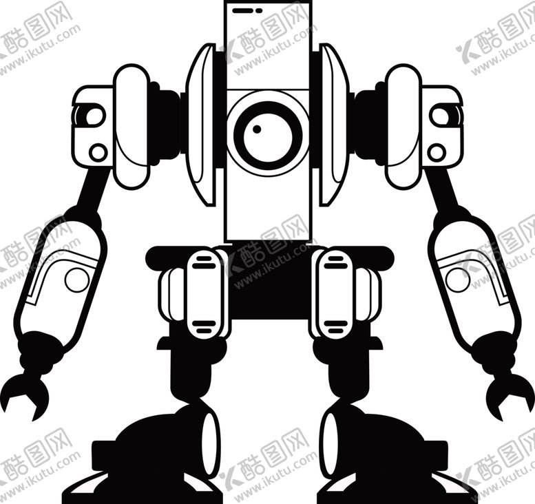 编号：16347410032248468374【酷图网】源文件下载-黑白单色卡通机器人PNG免扣高