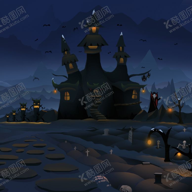 编号：41024212110443223115【酷图网】源文件下载-万圣节城堡插画