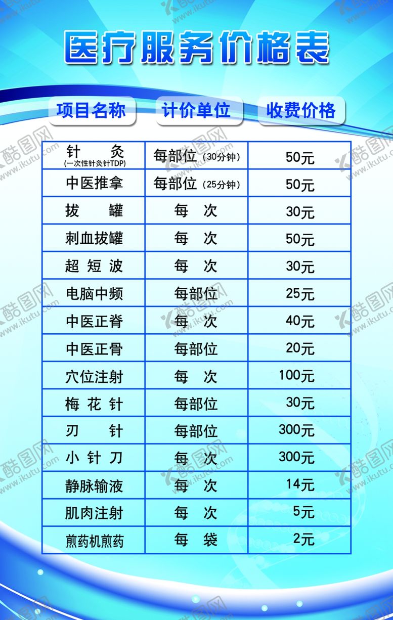 编号：66513706251834446031【酷图网】源文件下载-医疗服务价格表