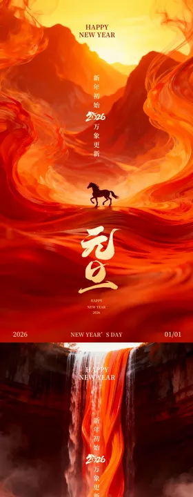 2026马年元旦春节新年展板海报
