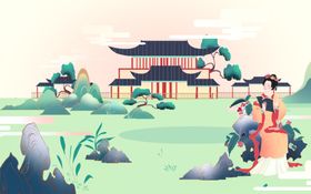 女性人物国风古风插画背景素材