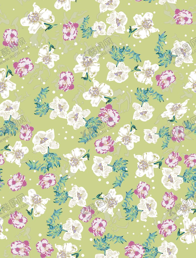 编号：22035004071106569474【酷图网】源文件下载-清新绿底花卉图案背景