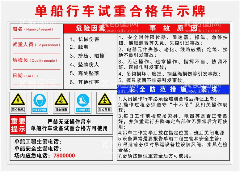 编号：86114911060158539660【酷图网】源文件下载-单船行车试重合格告示牌