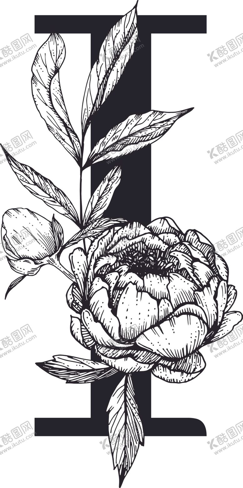 编号：78704109230444283624【酷图网】源文件下载-花卉装饰字母字母I