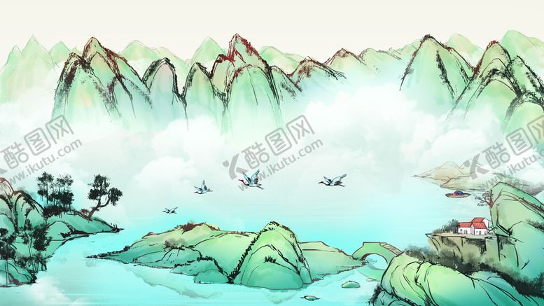 编号：28419901210256154927【酷图网】源文件下载-水墨山水画 中国风 意境 古风