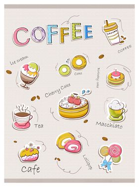 可爱咖啡甜点插画元素