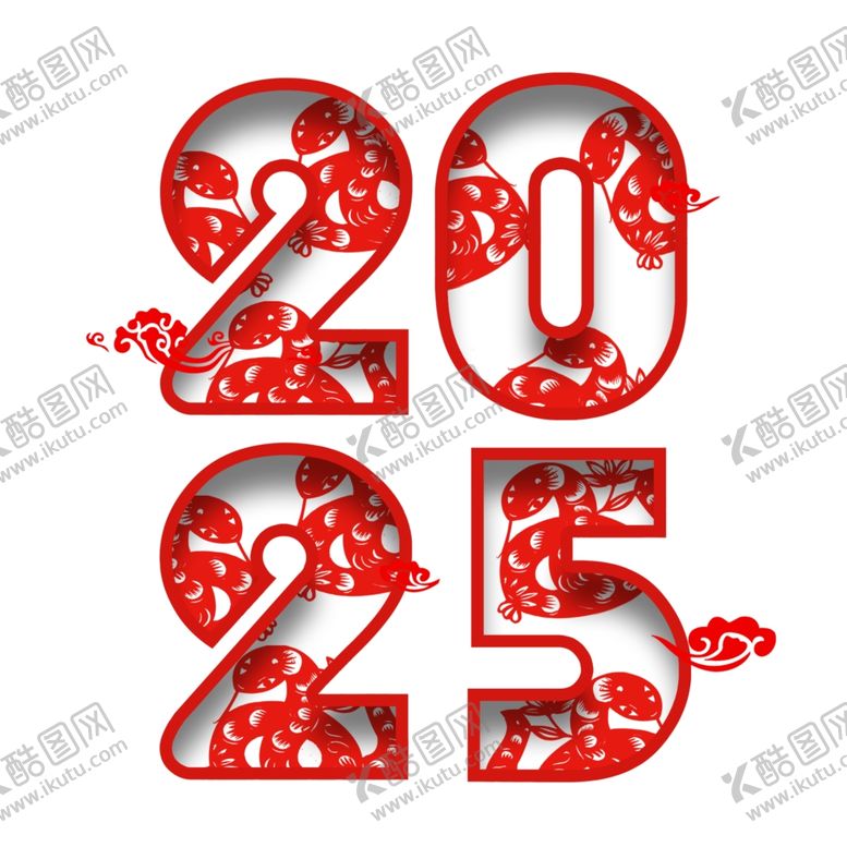 编号：96698702152105024701【酷图网】源文件下载-2025红色剪纸蛇年艺术字