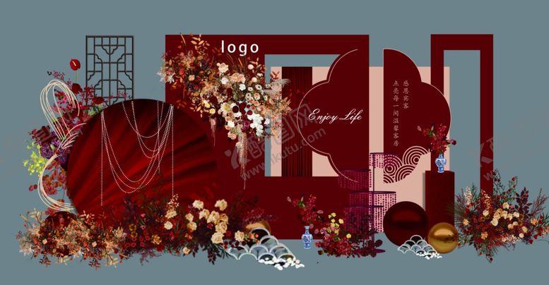 编号：57160106300452349724【酷图网】源文件下载-中式秋日红婚礼迎宾