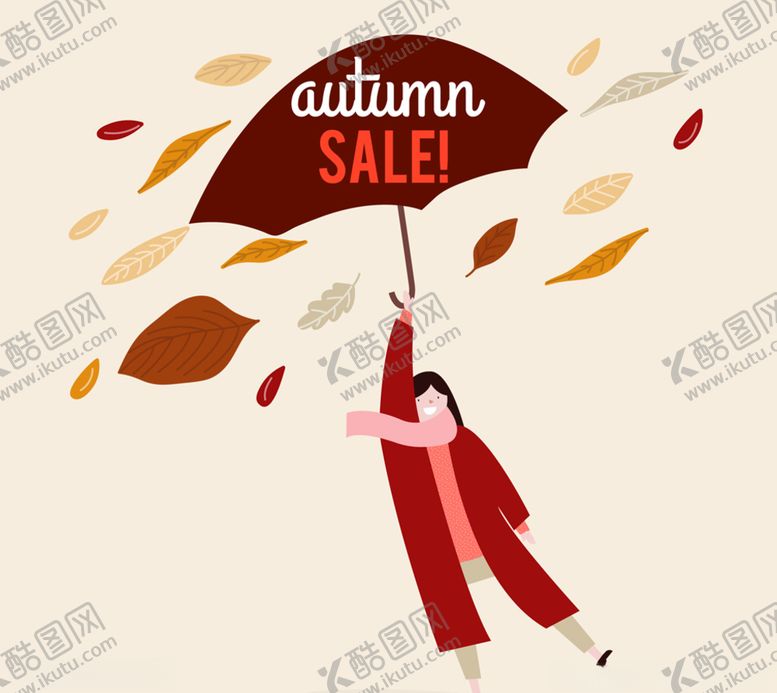 编号：28754110202235152588【酷图网】源文件下载-创意秋风中撑伞的女子促销招贴画